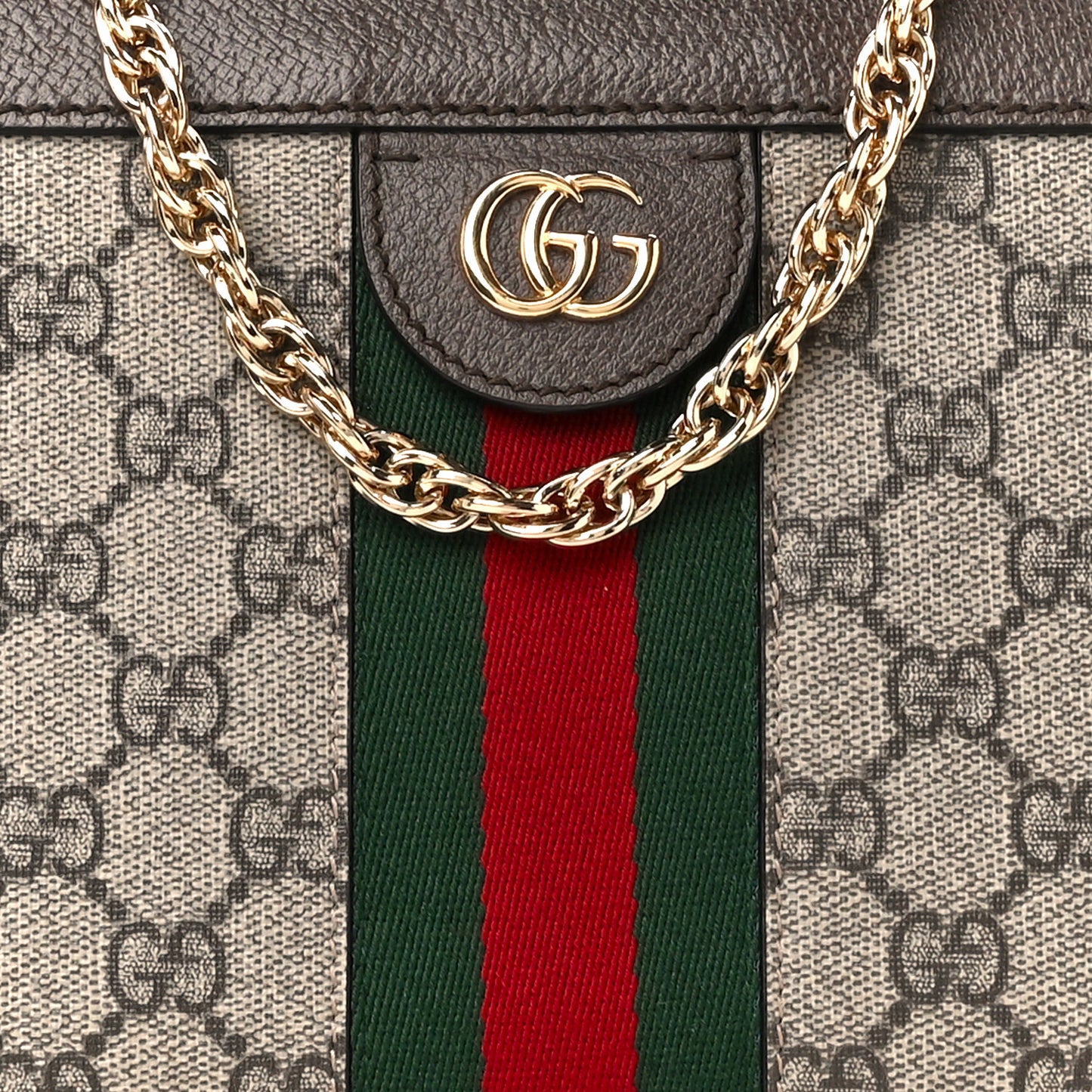 GG Supreme Monogram Web Small Ophidia Chain Shoulder Bag Brown