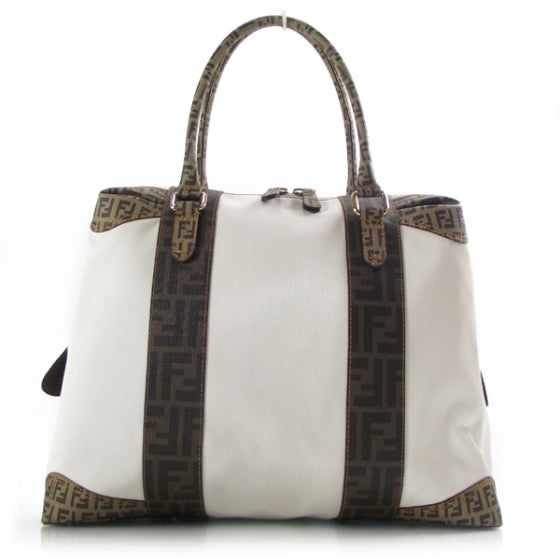 Fendi Canvas Zucca Zucchino Spalmati B Mix Tote White Mogano Panna 1 of 12