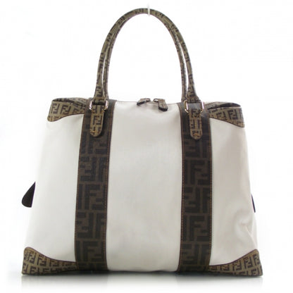 Fendi Canvas Zucca Zucchino Spalmati B Mix Tote White Mogano Panna 1 of 12