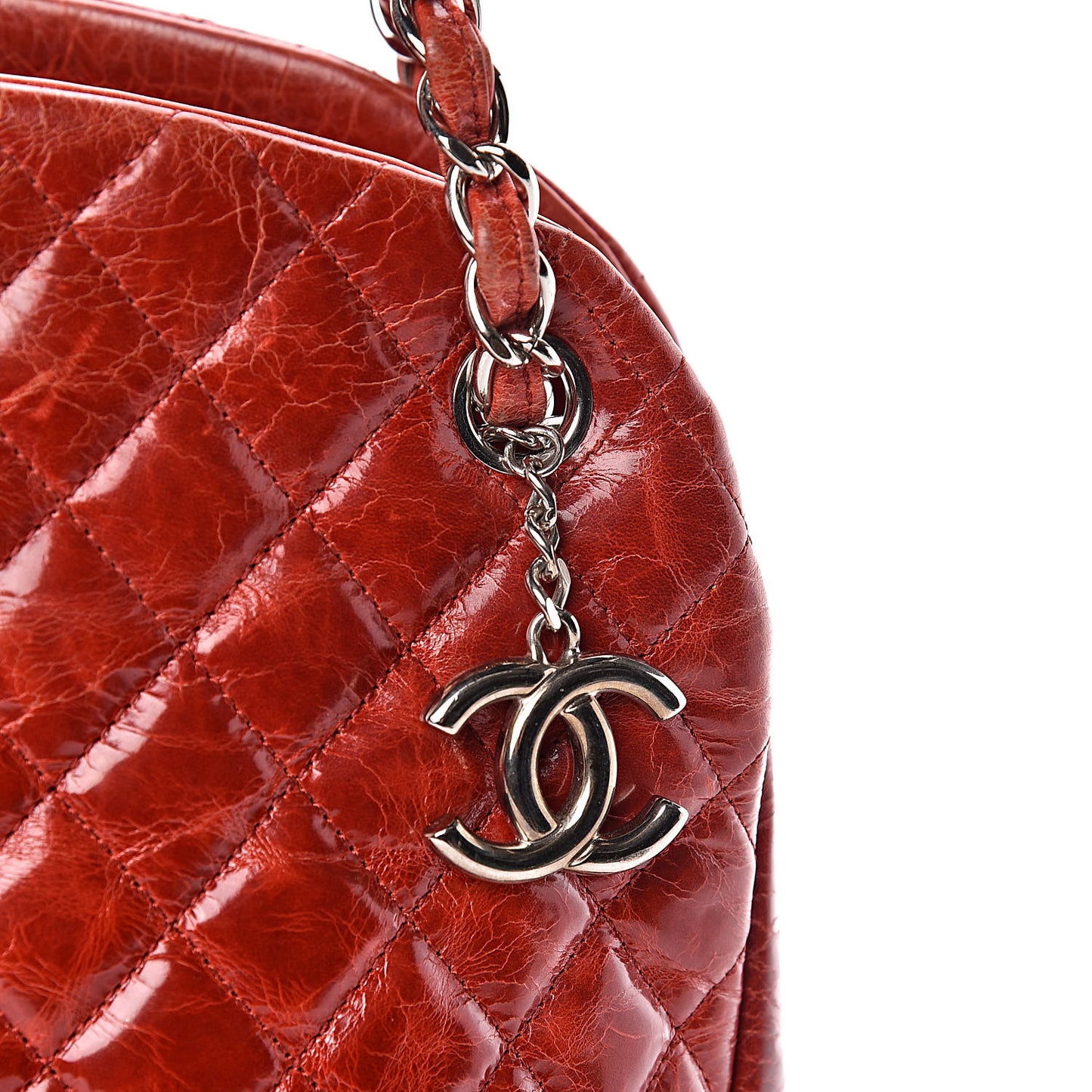 Glazed Calfskin Quilted Large Just Mademoiselle Bowling Bag Red