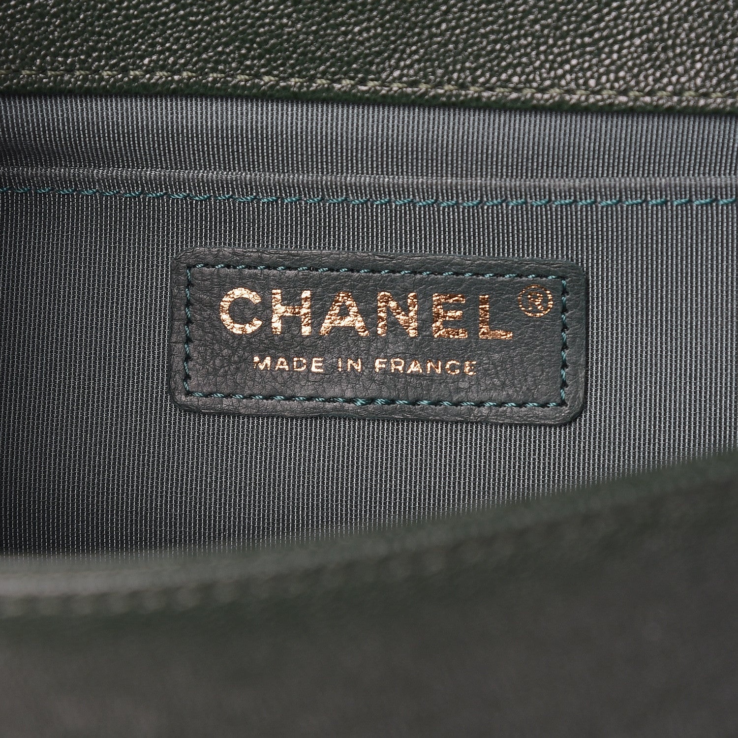 Chanel Caviar Chevron Quilted Medium Boy Flap Dark Green 6 of 10