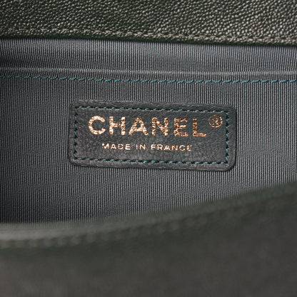Chanel Caviar Chevron Quilted Medium Boy Flap Dark Green 6 of 10