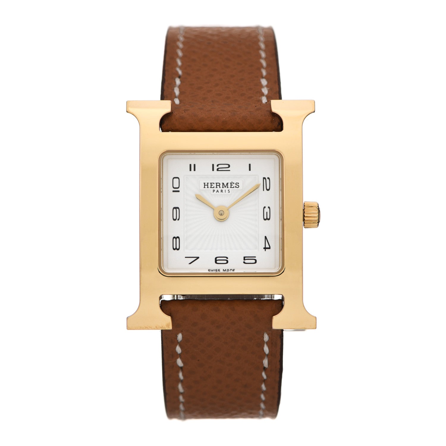 Hermes Stainless Steel Epsom 21mm Heure H Hour Quartz Watch Gold 1 of 5