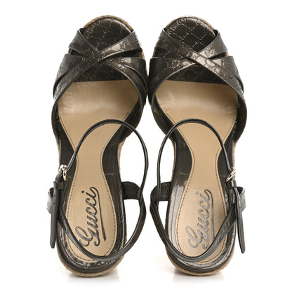 Gucci Patent Microguccissima Penelope Espadrille Wedge Sandals 37.5 Acero 2 of 10
