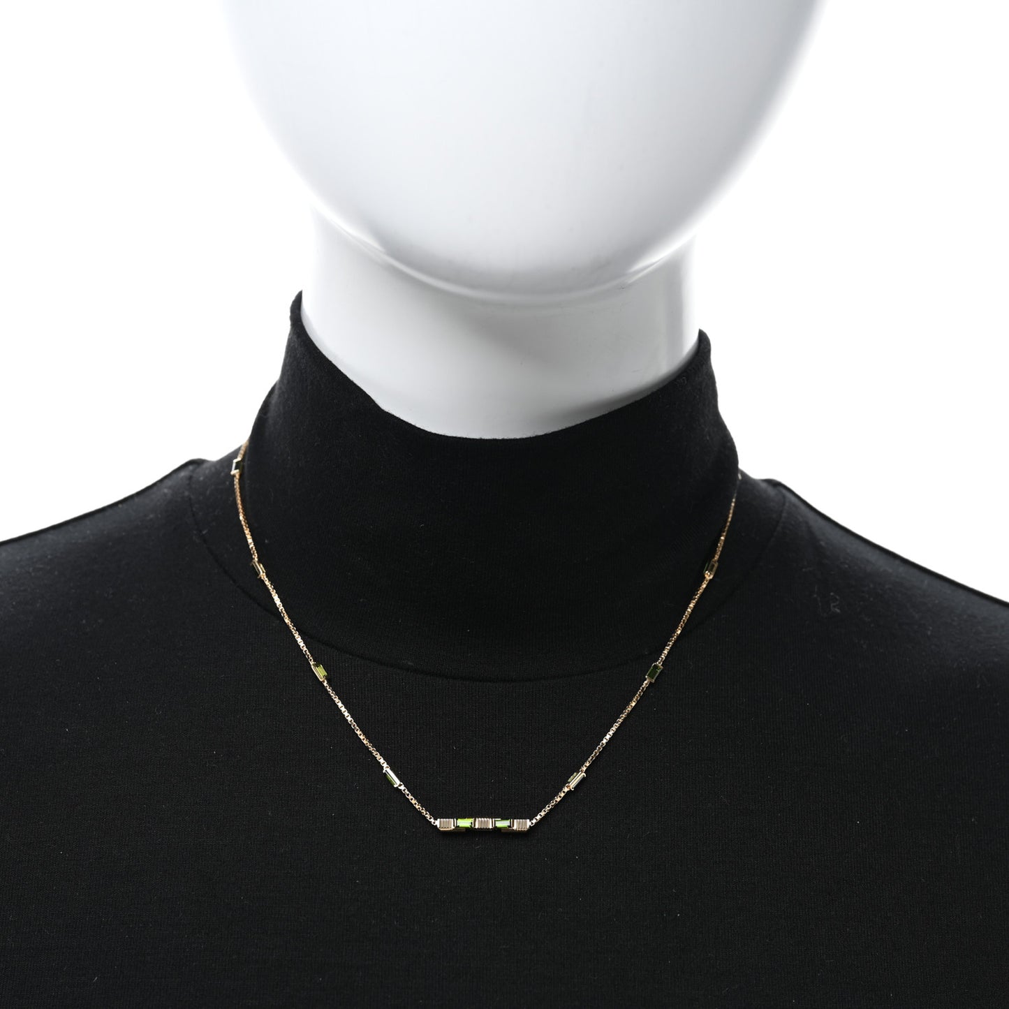 18K Yellow Gold Green Tourmaline Link to Love Bar Necklace