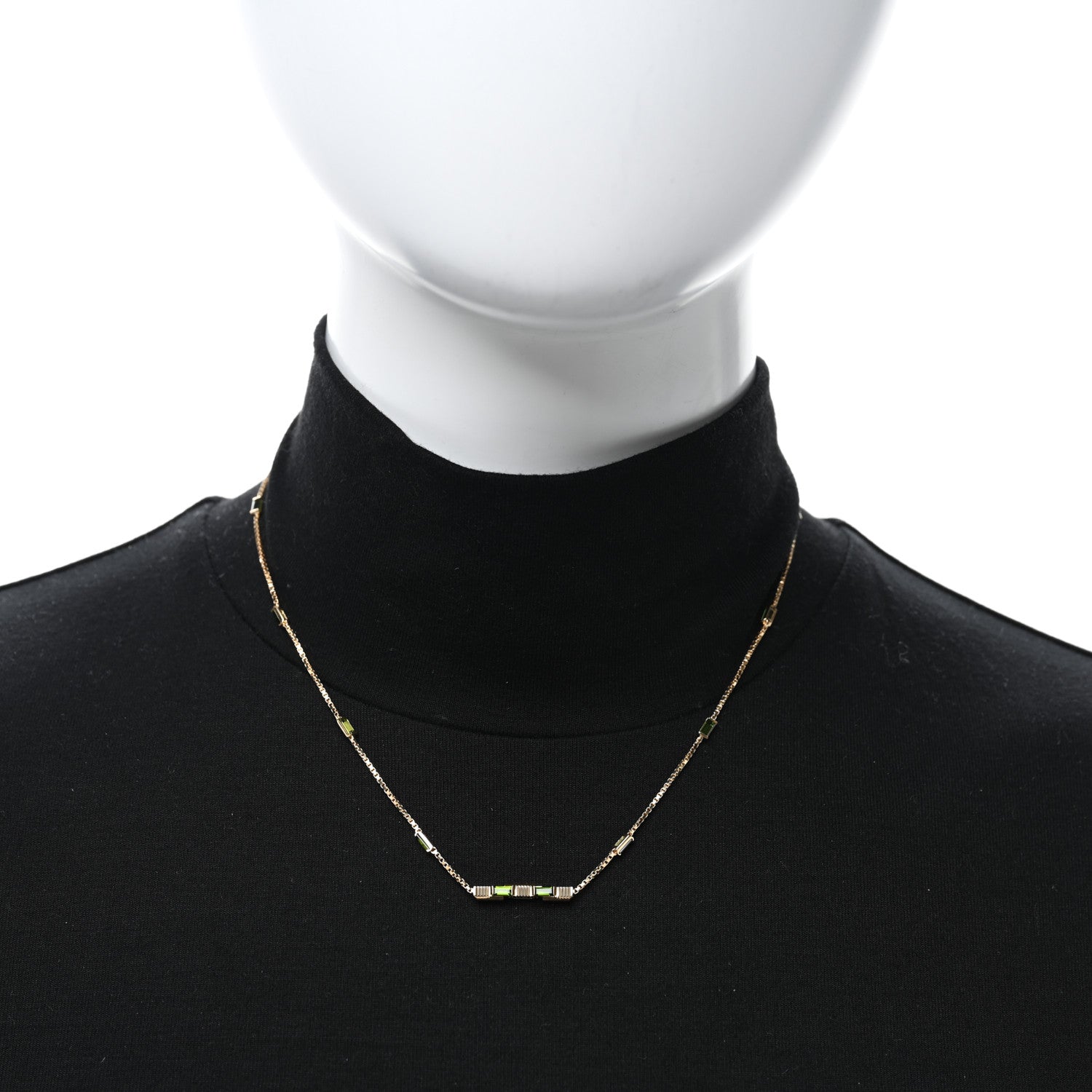 Gucci 18K Yellow Gold Green Tourmaline Link to Love Bar Necklace 2 of 5