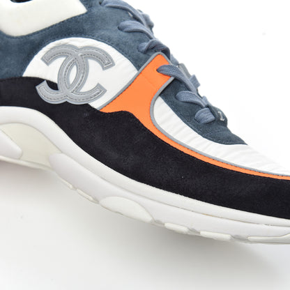 Chanel Nylon Calfskin Suede CC Womens Sneakers 41 Dark Navy White 9 of 14