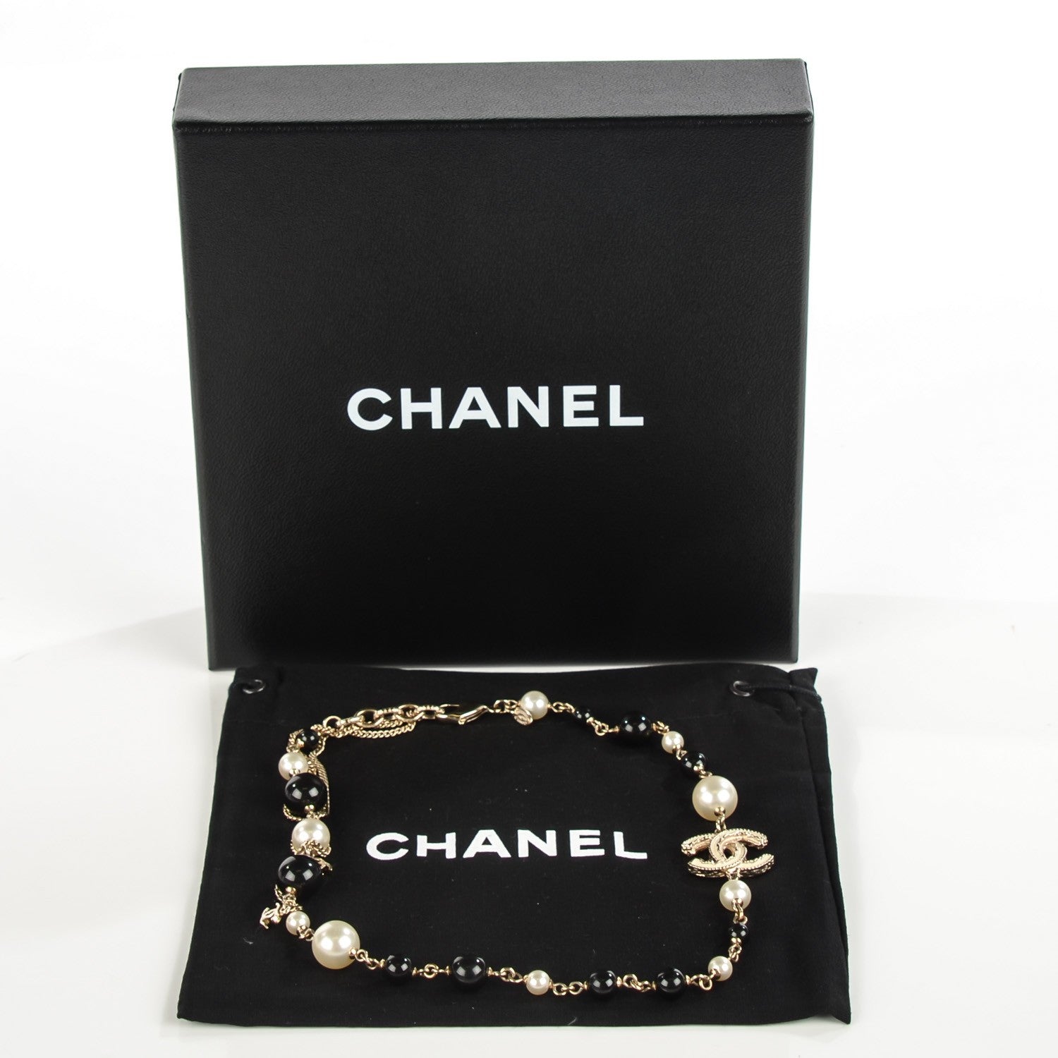 Chanel Pearl Beaded CC Short Necklace Black Gold 4 of 6