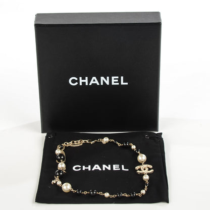 Chanel Pearl Beaded CC Short Necklace Black Gold 4 of 6