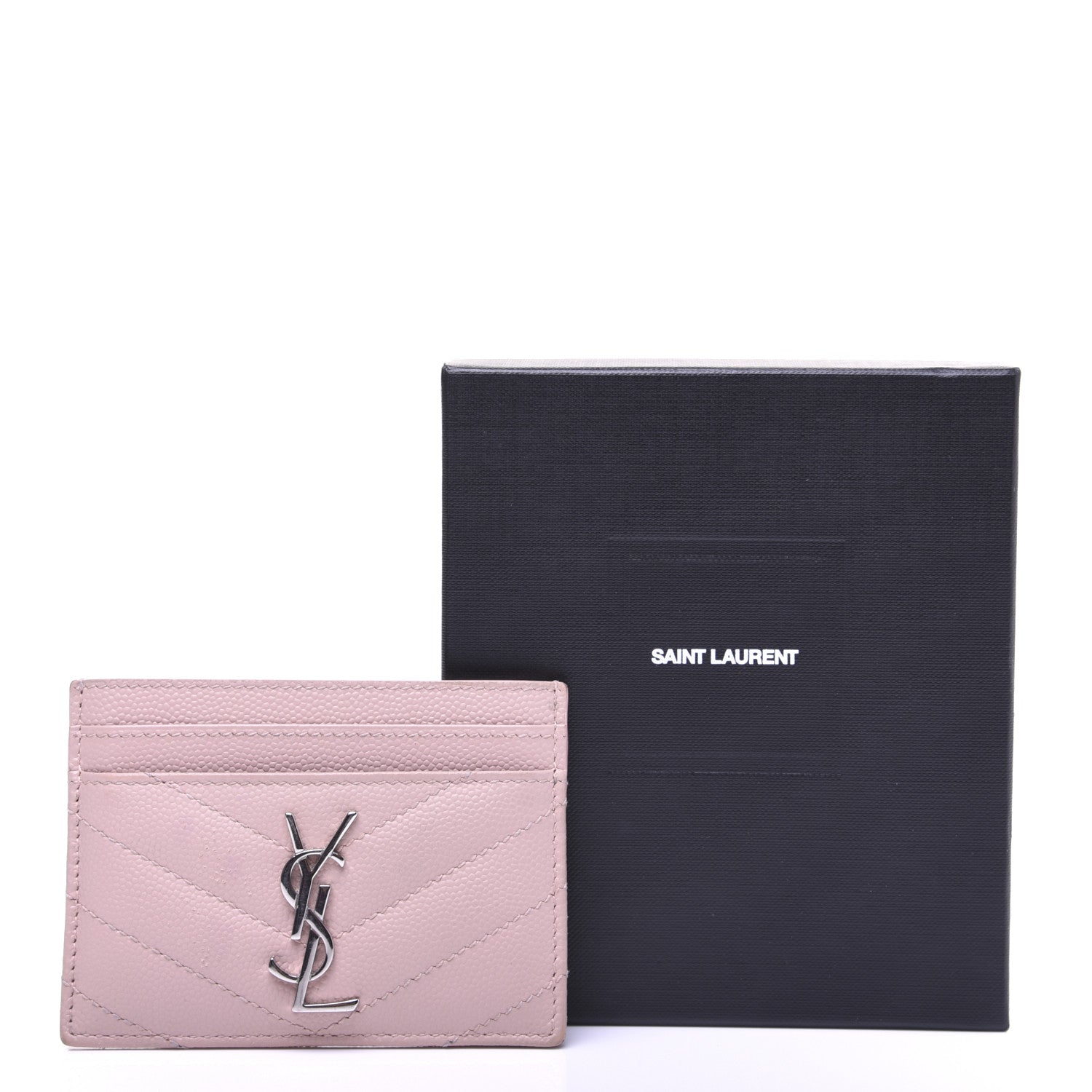Saint Laurent Grain De Poudre Matelasse Chevron Monogram Credit Card Case Pale Pink 22 of 22