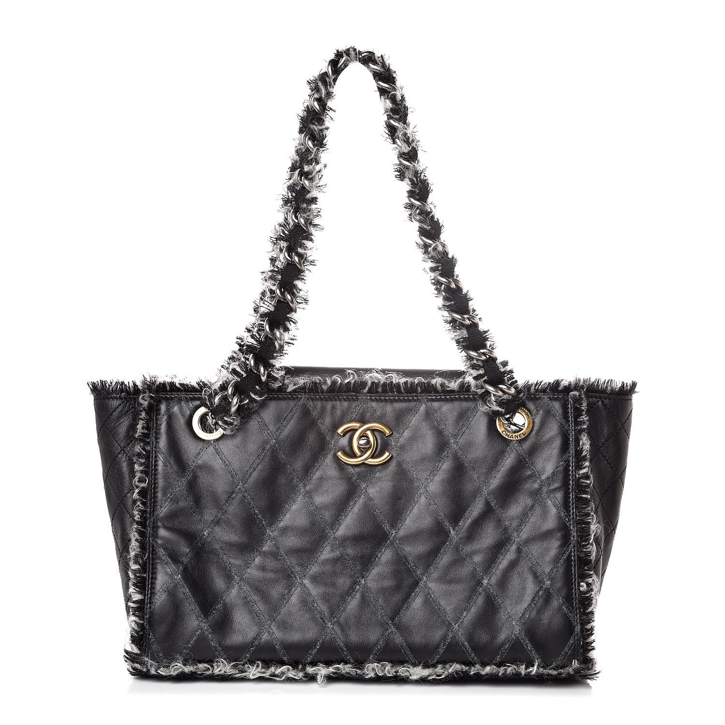 Tweed Calfskin Tweedy Shopping Tote Black