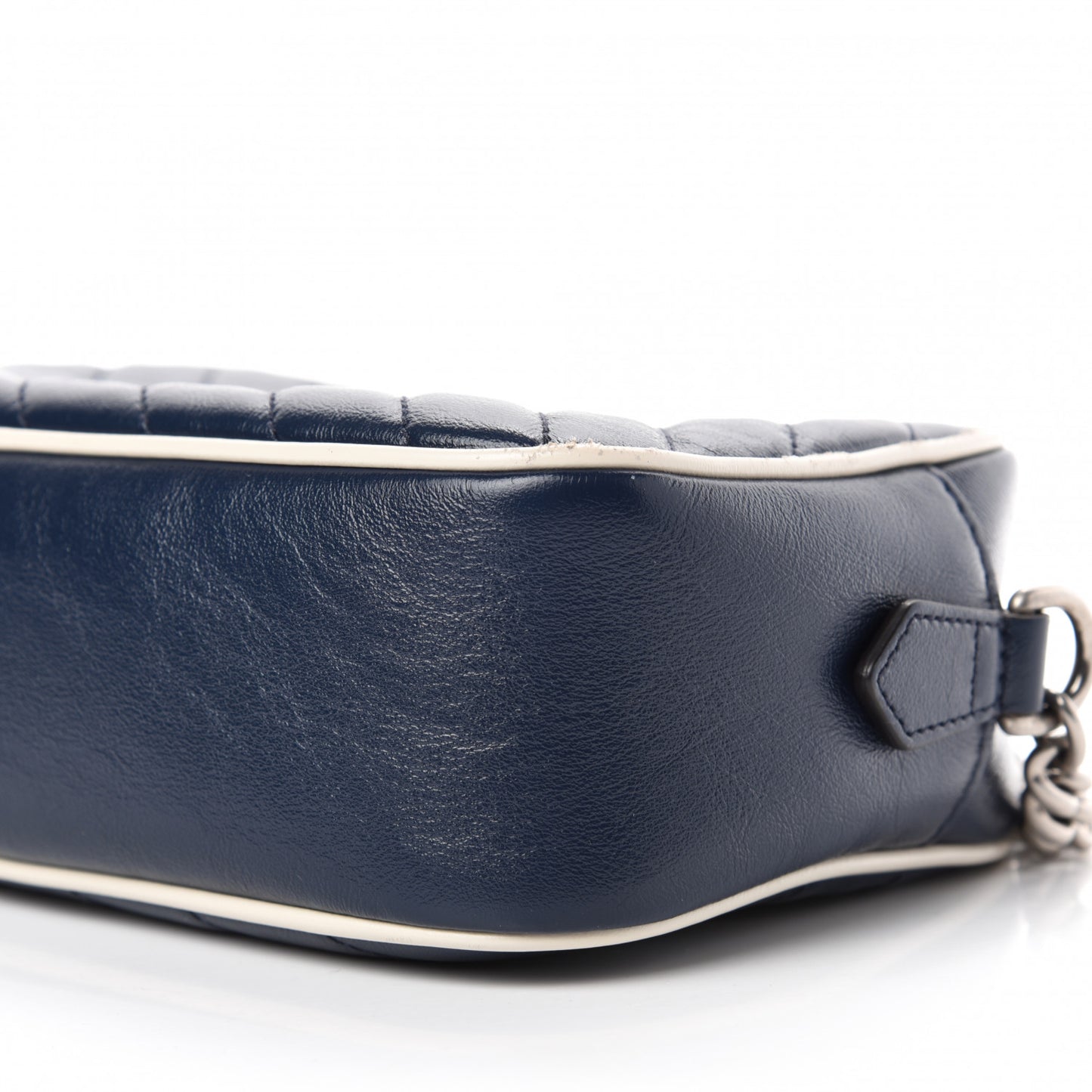 Vintage Effect Calfskin Matelasse Diagonal Small Torchon GG Marmont Chain Shoulder Bag Blue Agata Mystic White