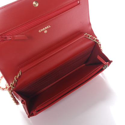 Chanel Lambskin Quilted Boy Wallet On Chain WOC Red 5 of 9