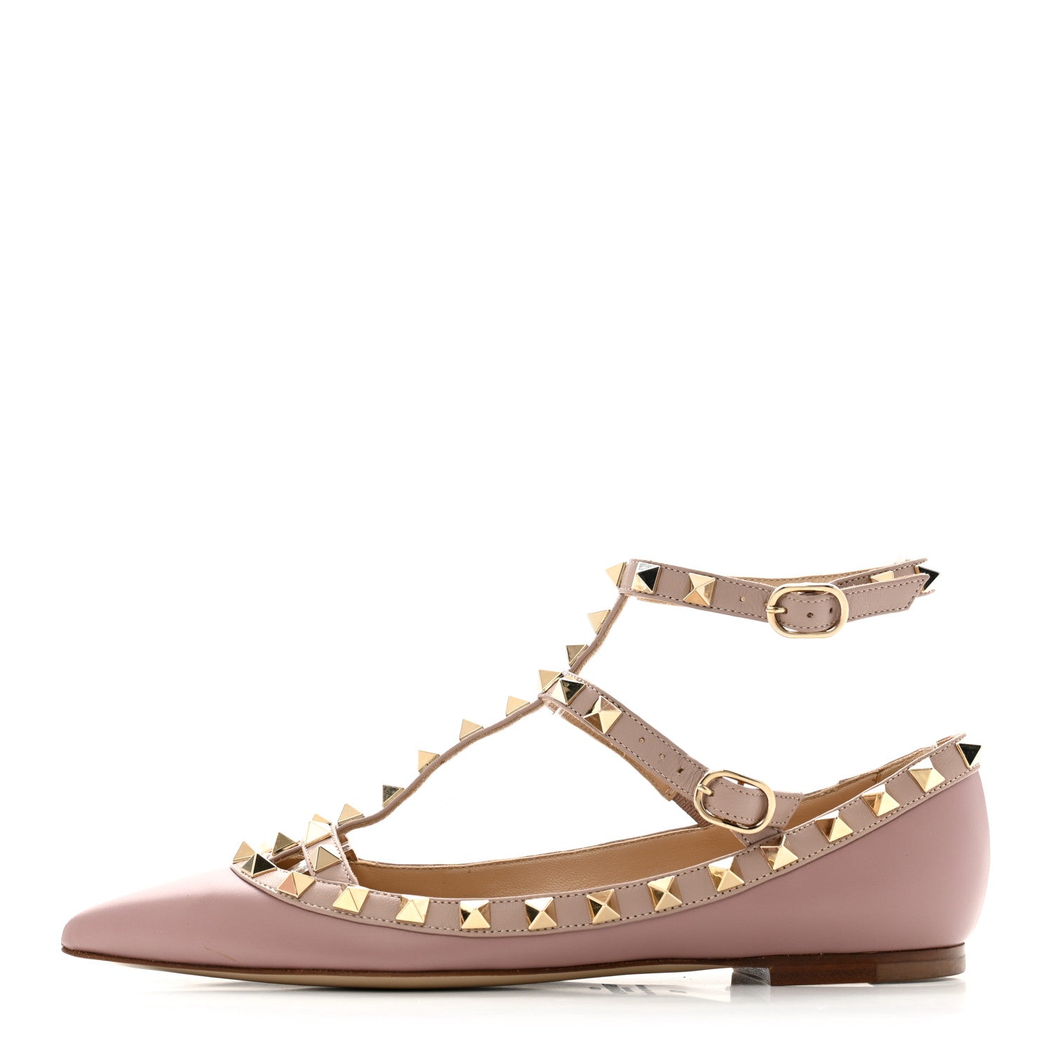 Valentino Garavani Calfskin Nappa Rockstud Cage Ballerina Flats 35 Grey Pink Poudre 1 of 12