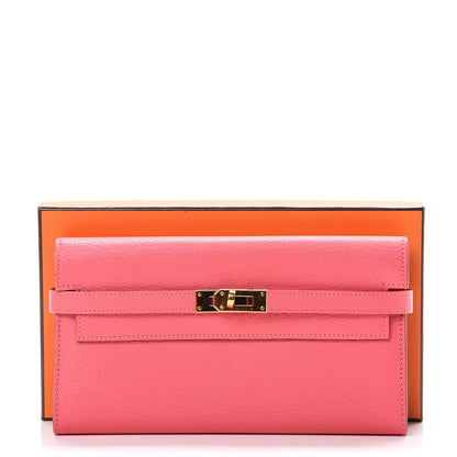 Hermes Chevre Mysore Kelly Longue Wallet Rose Lipstick 7 of 7
