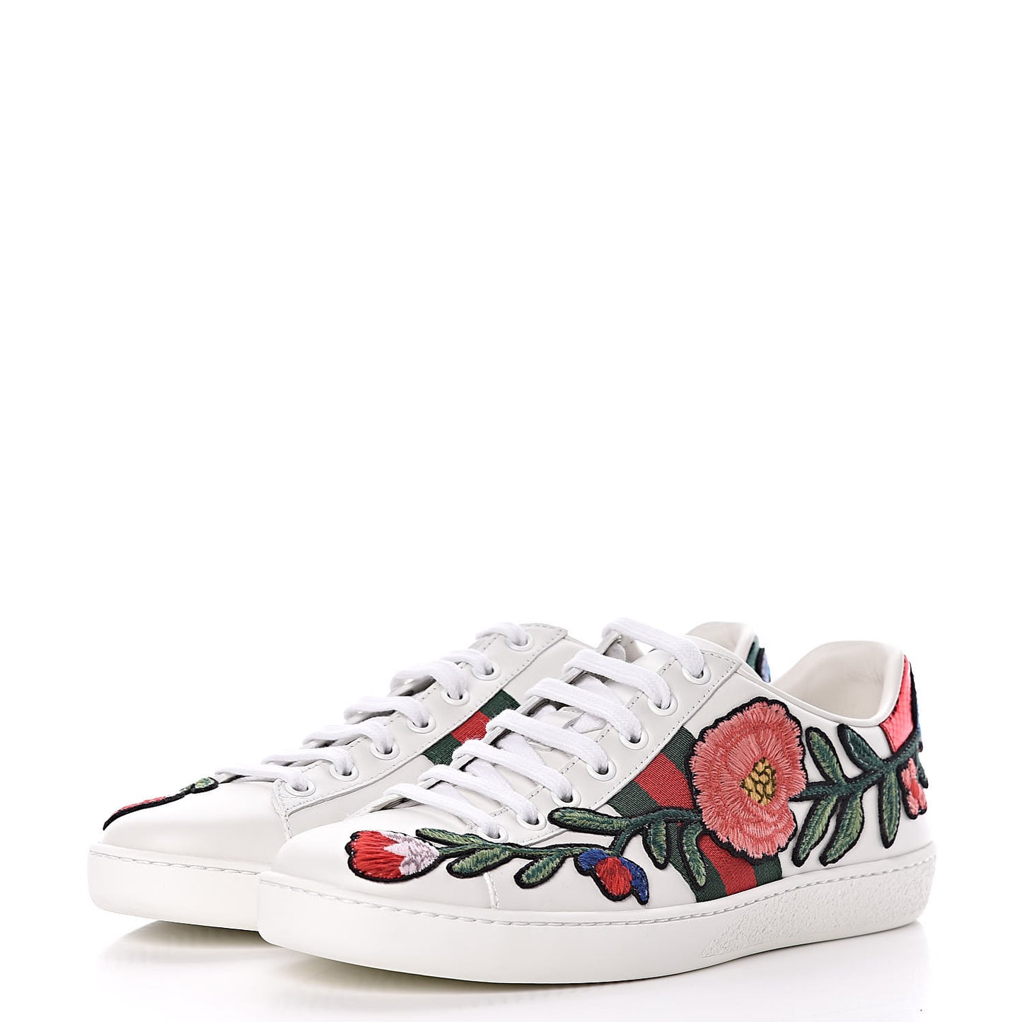 Calfskin Web Floral Embroidered Womens Ace Sneakers 36.5 White