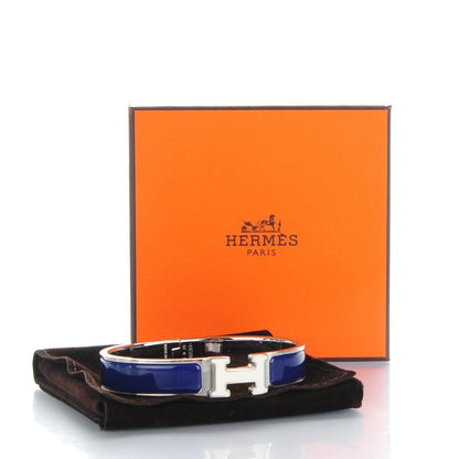 Hermes Narrow Enamel Clic Clac H Bracelet GM Indigo White 5 of 5