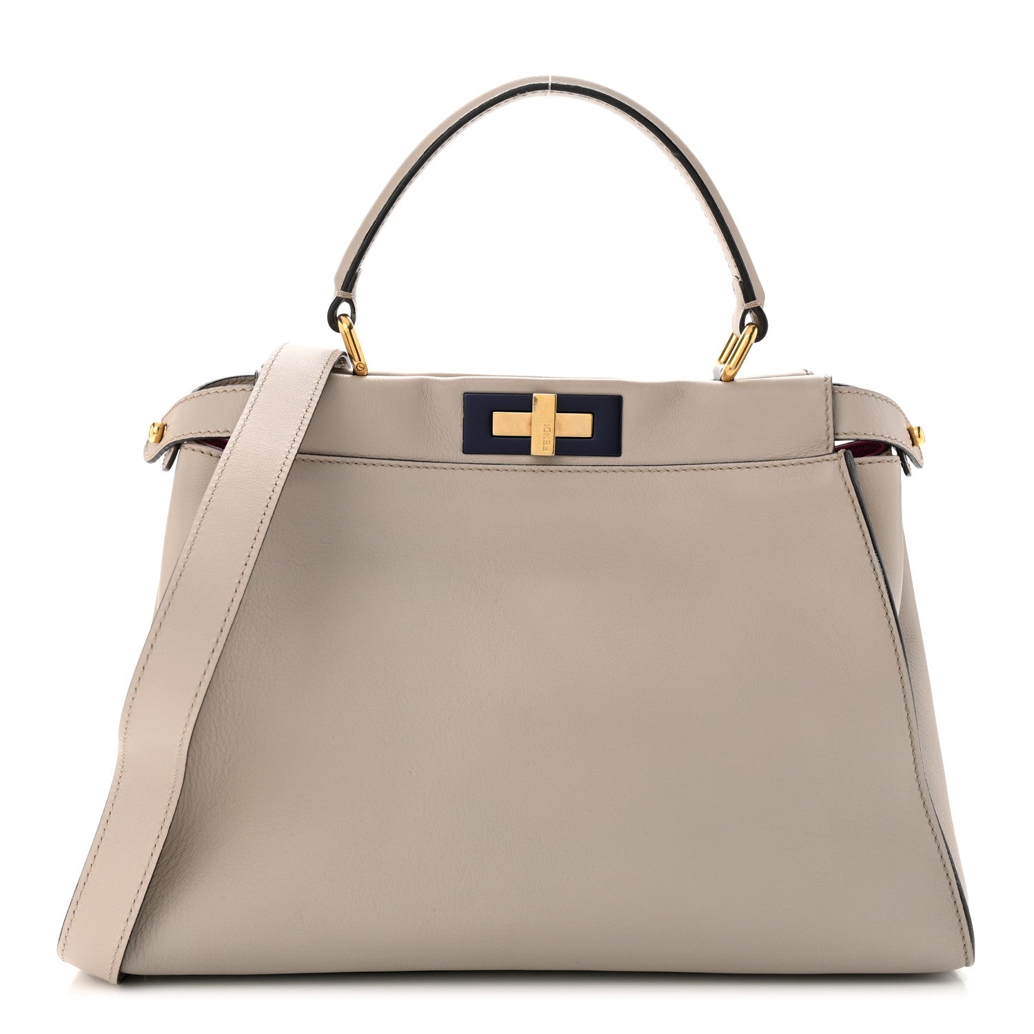 Fendi Vitello Seta Shiny Nappa Medium Peekaboo Iconic Satchel Grigio Polvere Magenta 1 of 12