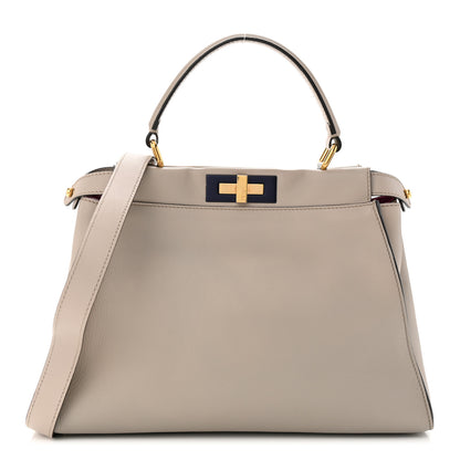 Fendi Vitello Seta Shiny Nappa Medium Peekaboo Iconic Satchel Grigio Polvere Magenta 1 of 12