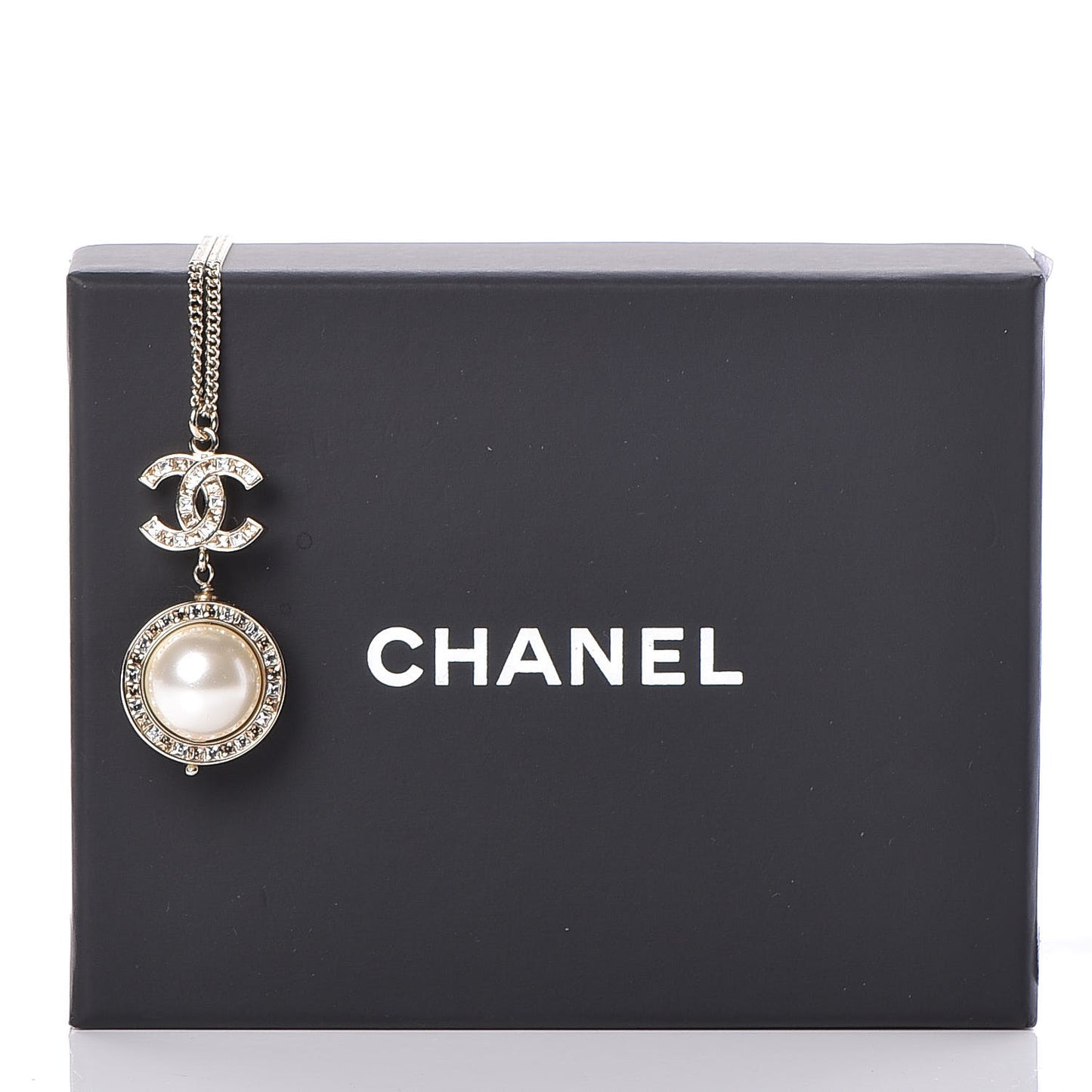 Crystal CC Pearl Drop Necklace Gold