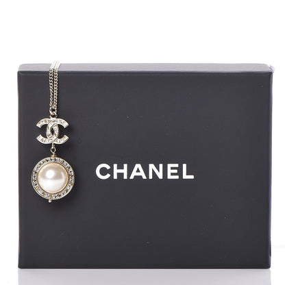 Chanel Crystal CC Pearl Drop Necklace Gold 7 of 7