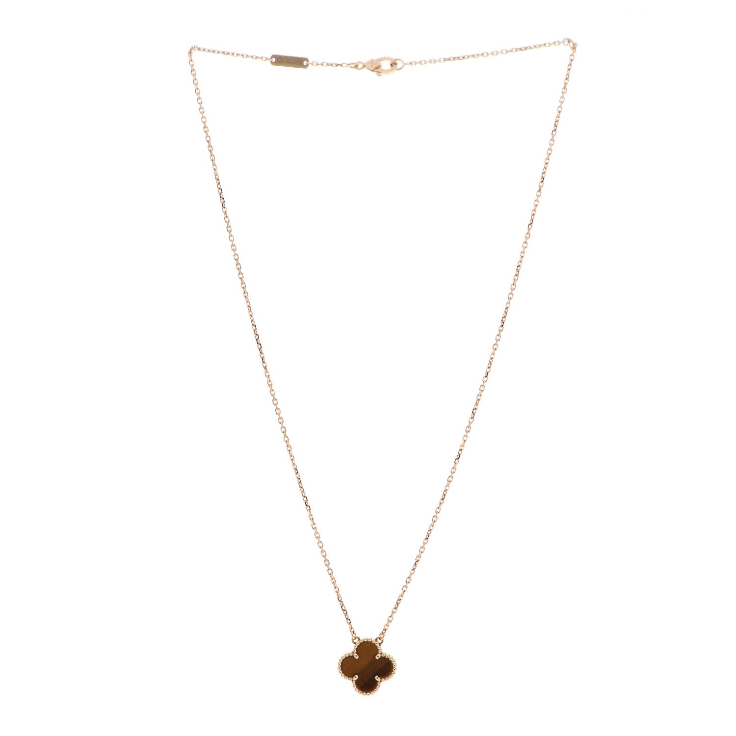 Van Cleef & Arpels 18K Yellow Gold Tiger Eye Vintage Alhambra Pendant Necklace 3 of 6
