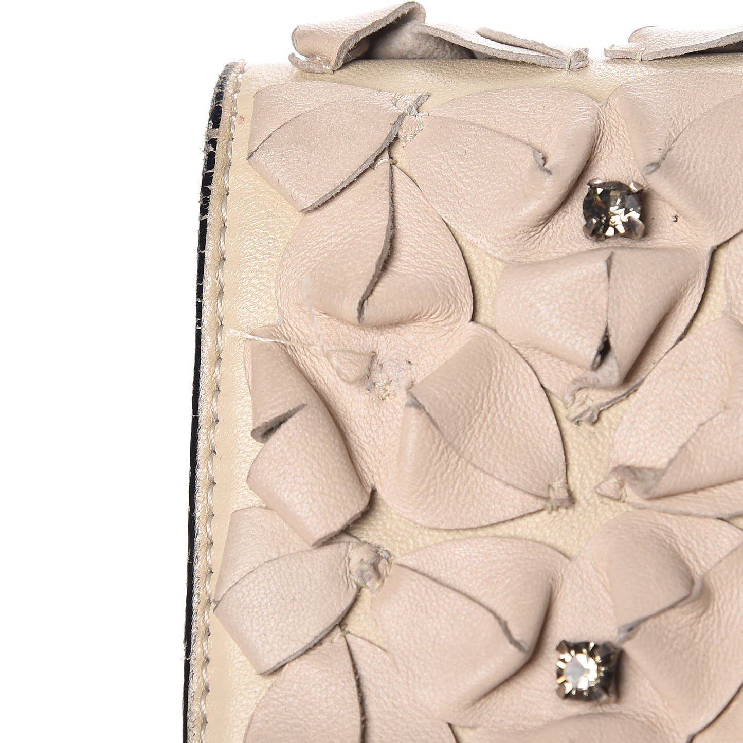 Vitello Glam Flower Crystal Bow Clutch Nude