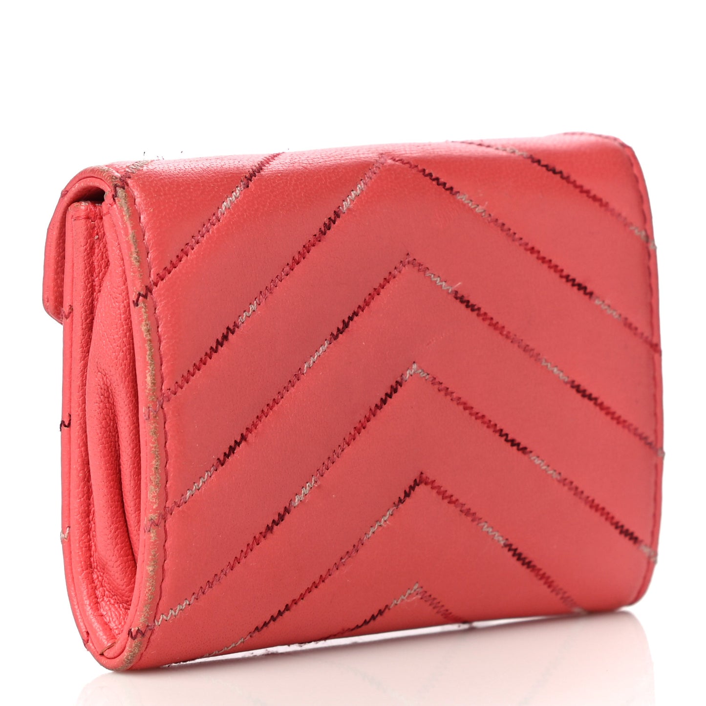 Lambskin Chevron Quilted Card Holder Pink