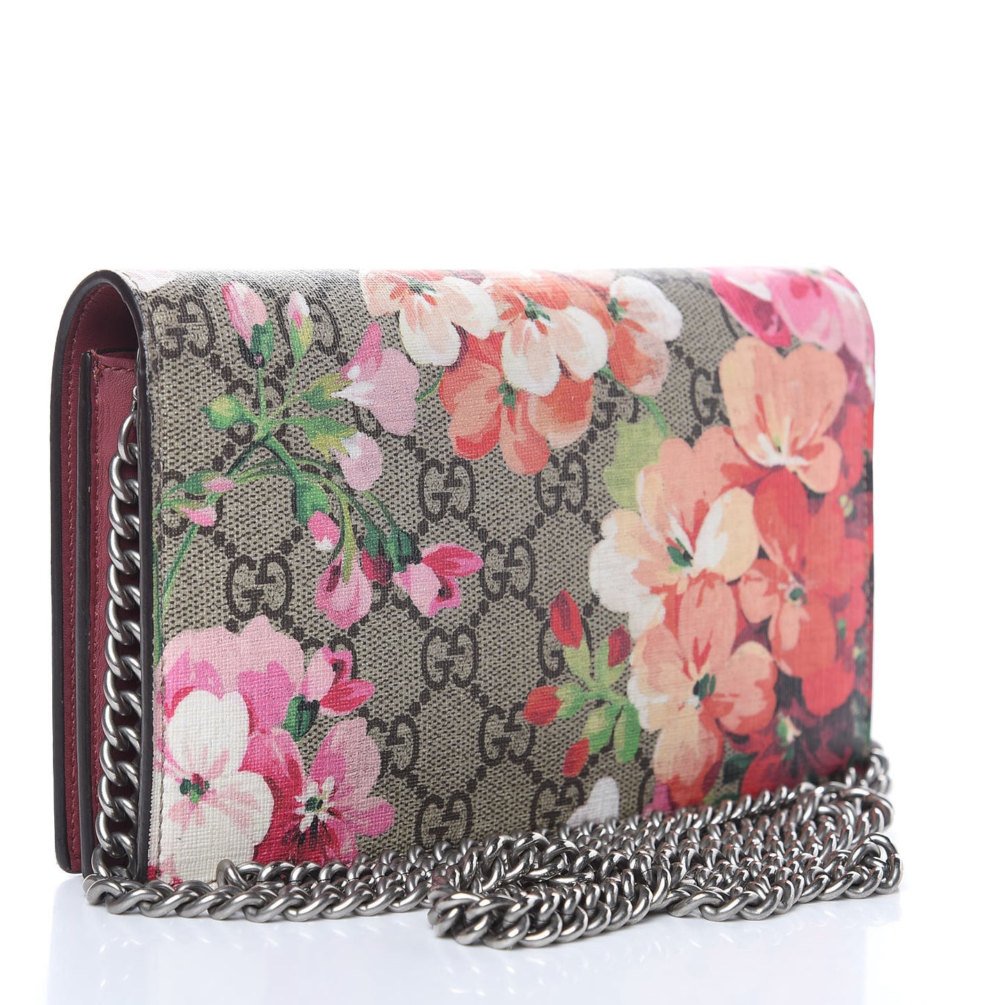 GG Supreme Monogram Blooms Chain Wallet Beige Multicolor Dry Rose