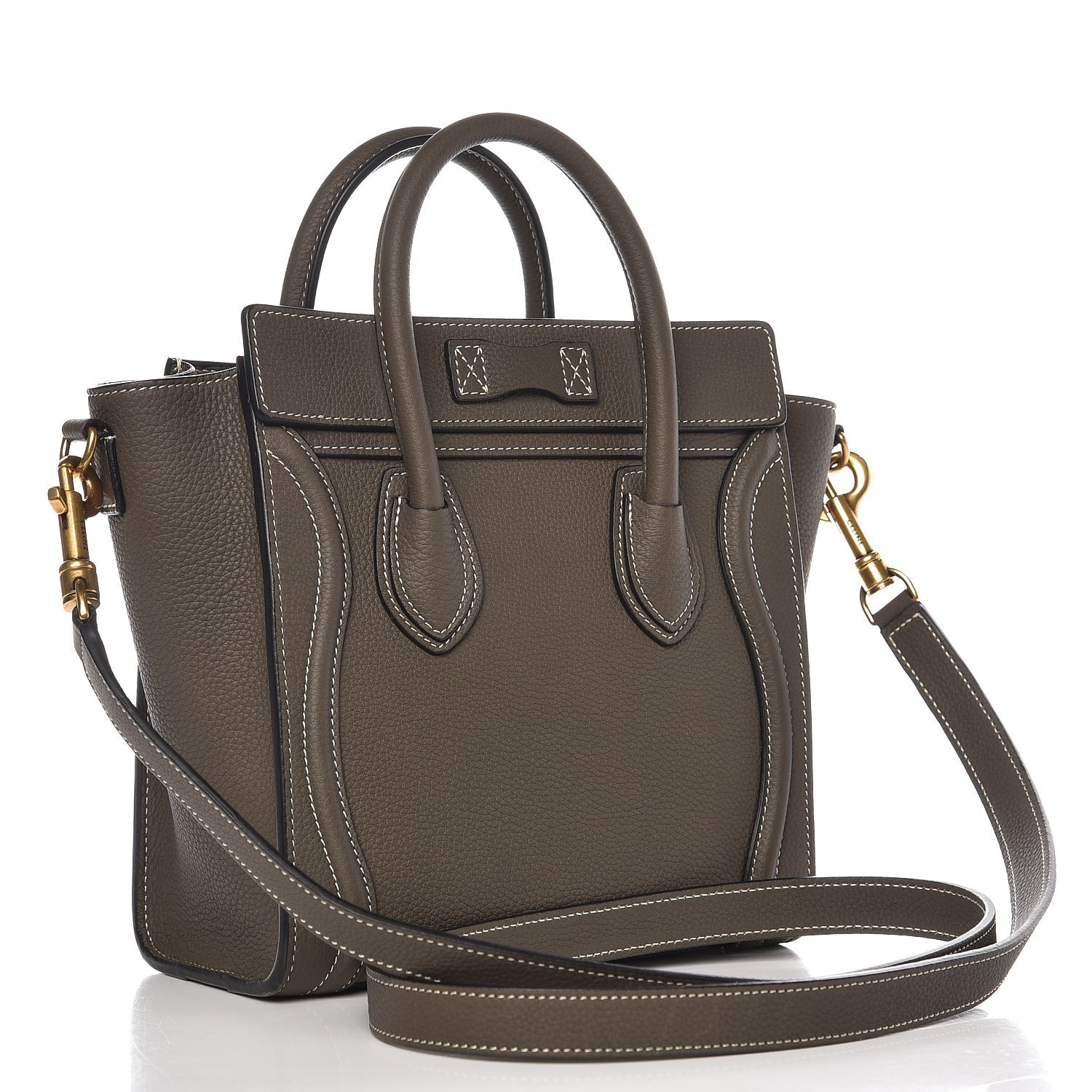 Celine Drummed Calfskin Nano Luggage Stone 4 of 9