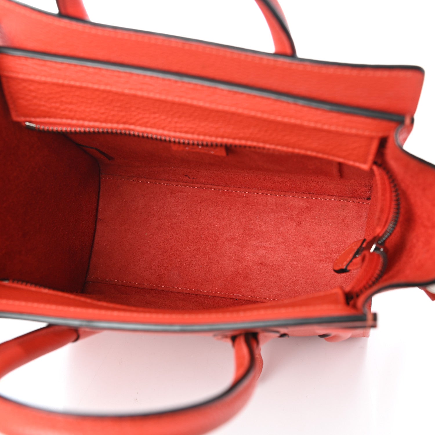 Celine Drummed Calfskin Nano Luggage Vermillion 5 of 10
