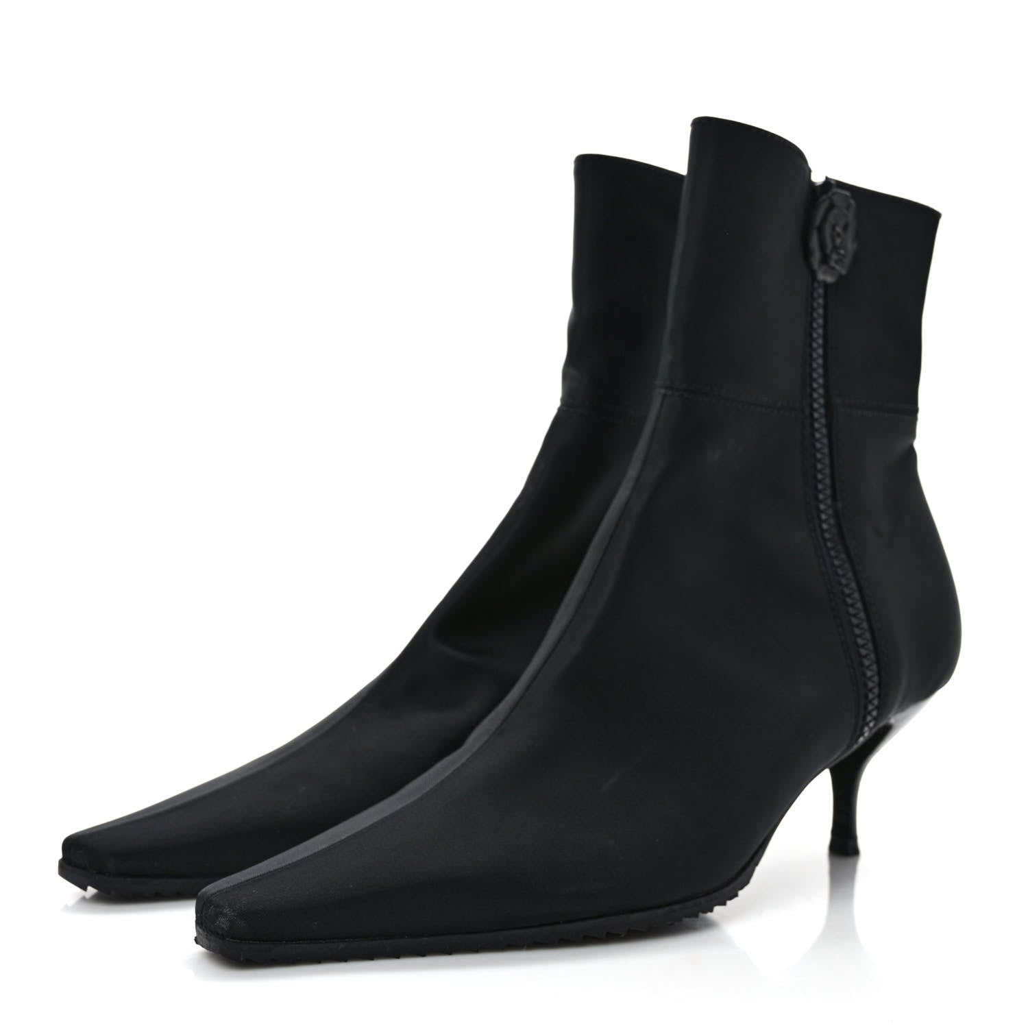 Chanel Nylon Camellia Zip Short Boots 40.5 Black 3 of 7