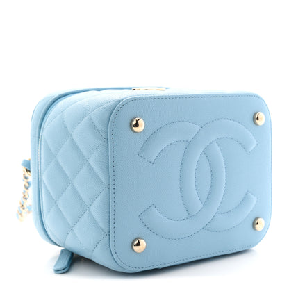 Chanel Caviar Quilted Top Handle Vanity Case With Chain Blue 4 of 11