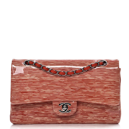 Chanel Patent Calfskin Striped Medium Double Flap Red 1 of 7
