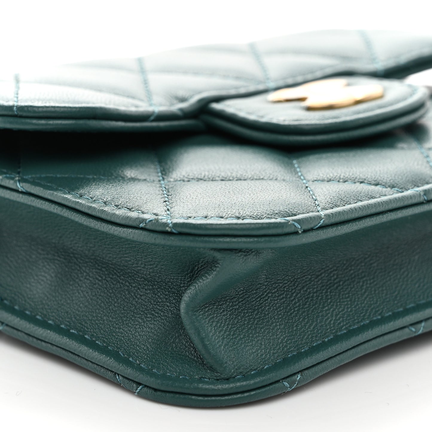 Lambskin Quilted Top Handle Flap Coin Purse With Chain Green