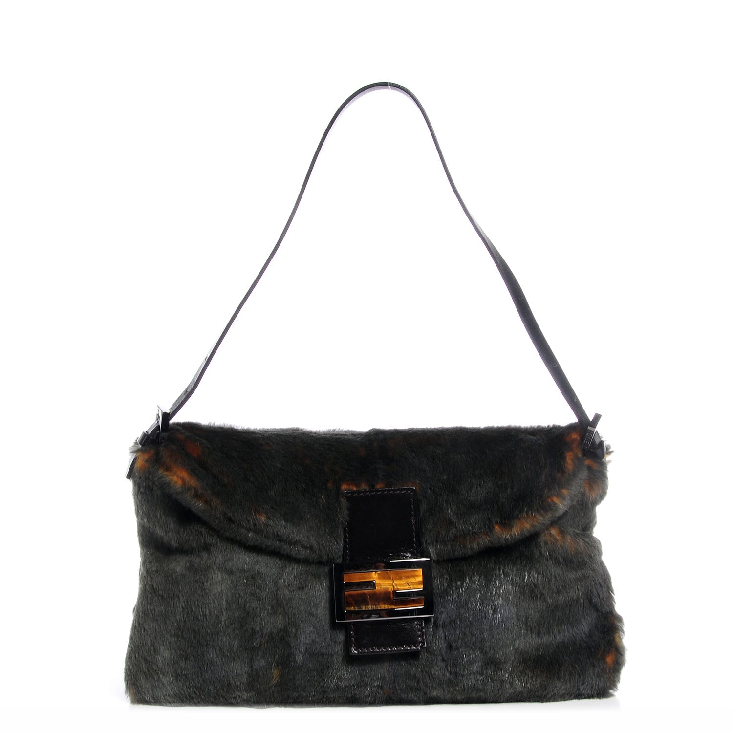 Fendi Rabbit Fur Tigers Eye Baguette Bag Moro 1 of 7