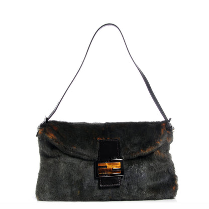Fendi Rabbit Fur Tigers Eye Baguette Bag Moro 1 of 7