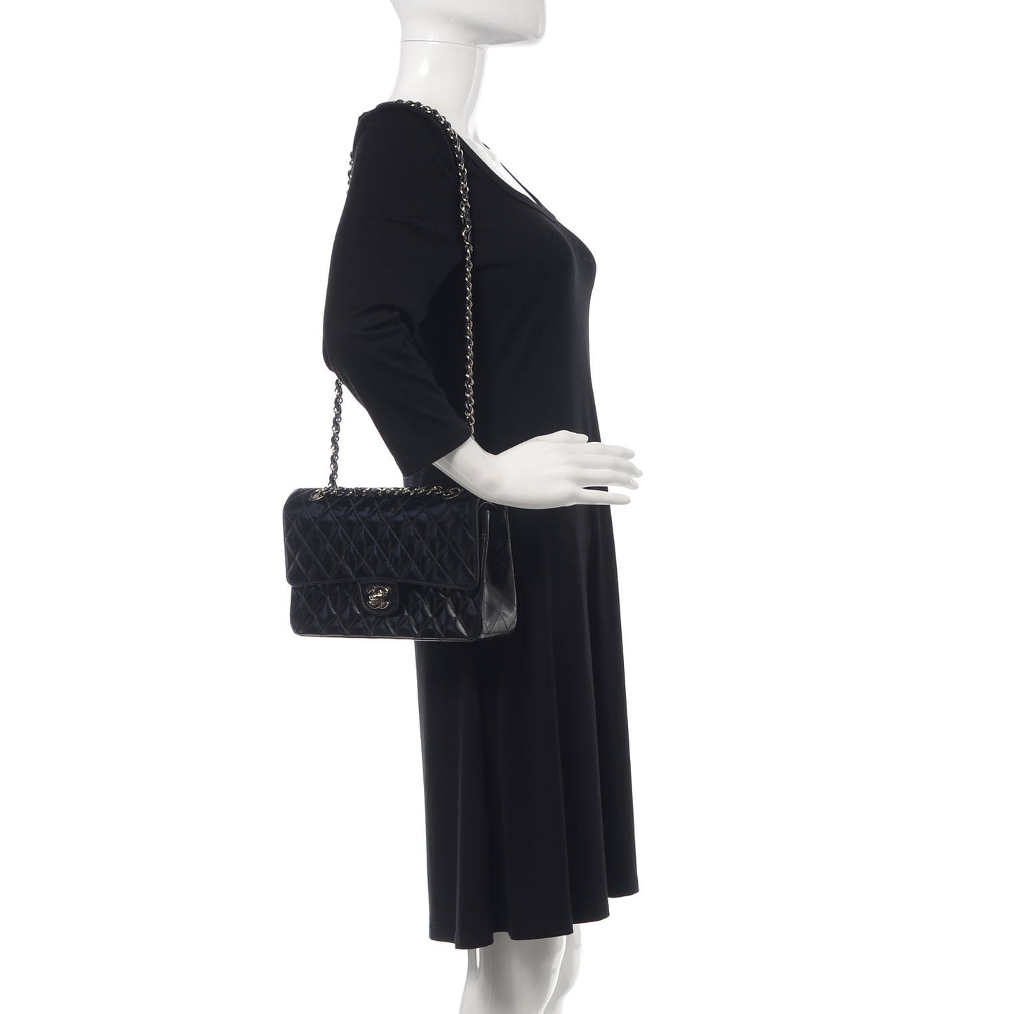 Patent Quilted Medium Double Flap Black