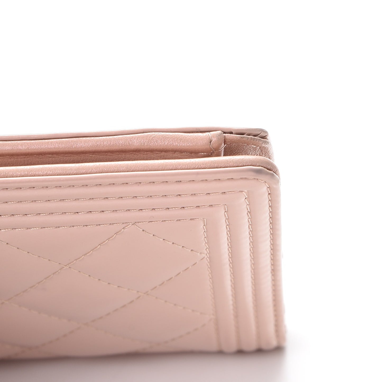 Iridescent Calfskin Quilted Boy Yen Wallet Light Pink