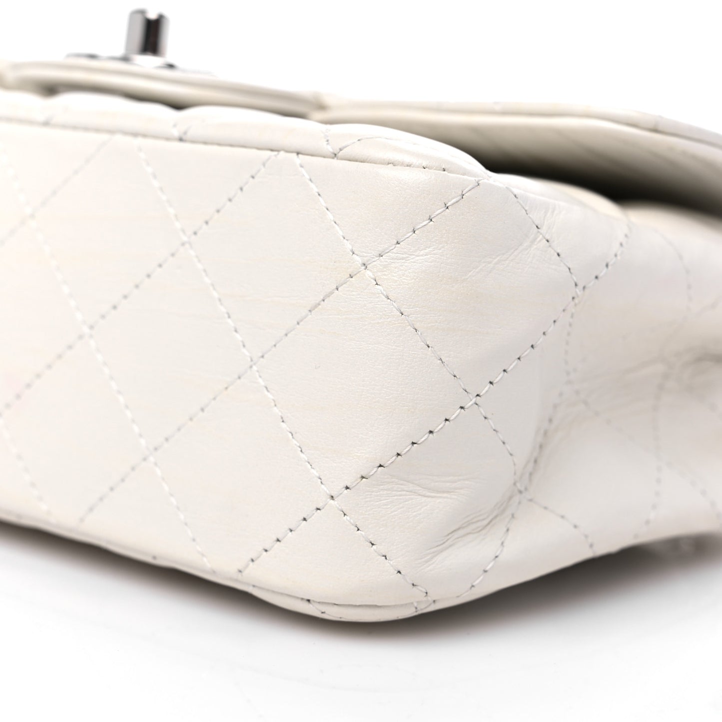 Calfskin Quilted Mini Rectangular Flap White