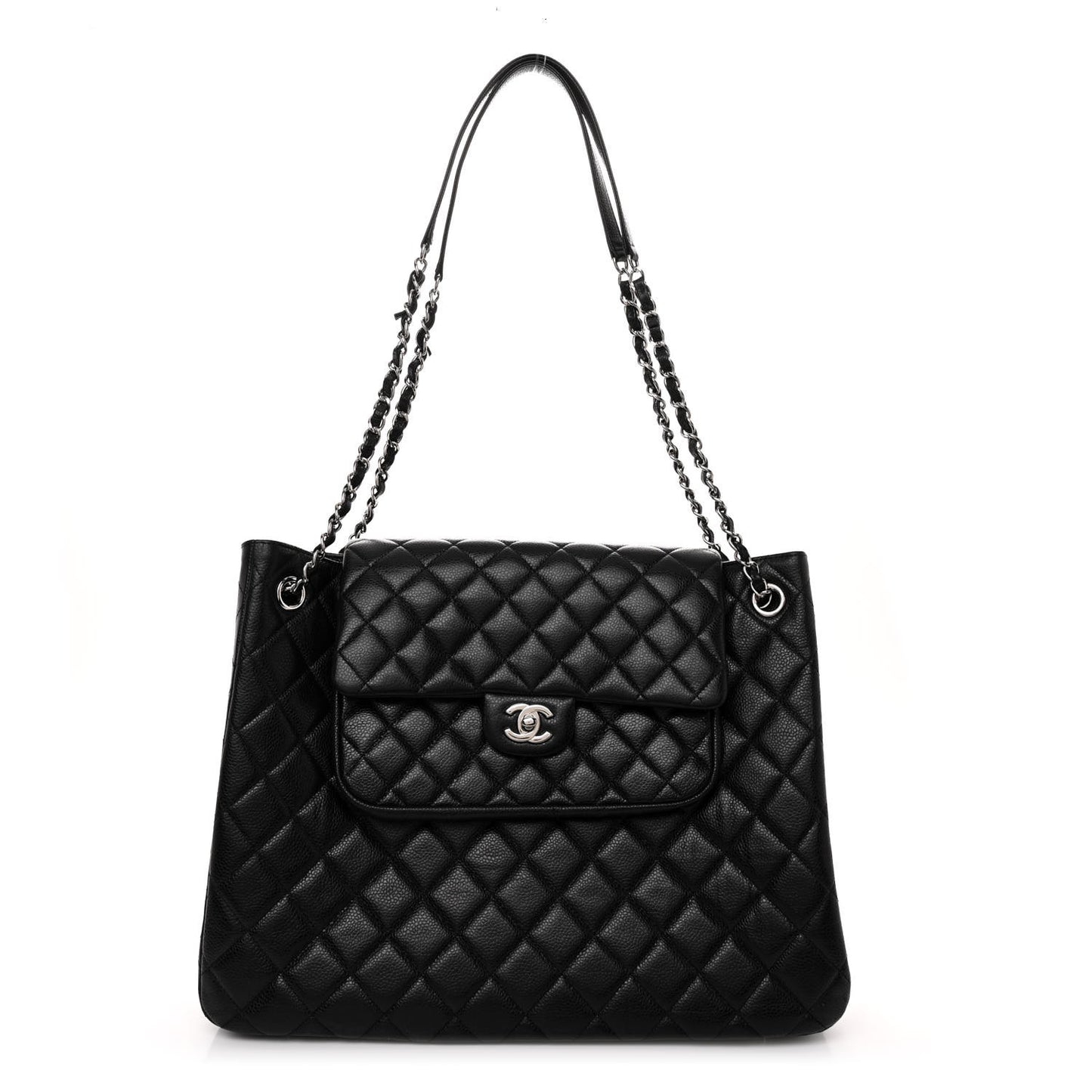Caviar Quilted Flap Tote Black