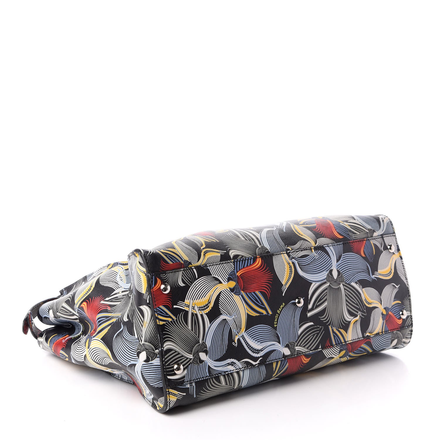 Fendi Calfskin Orchid Large Peekaboo Iconic Satchel Black Multicolor 4 of 10
