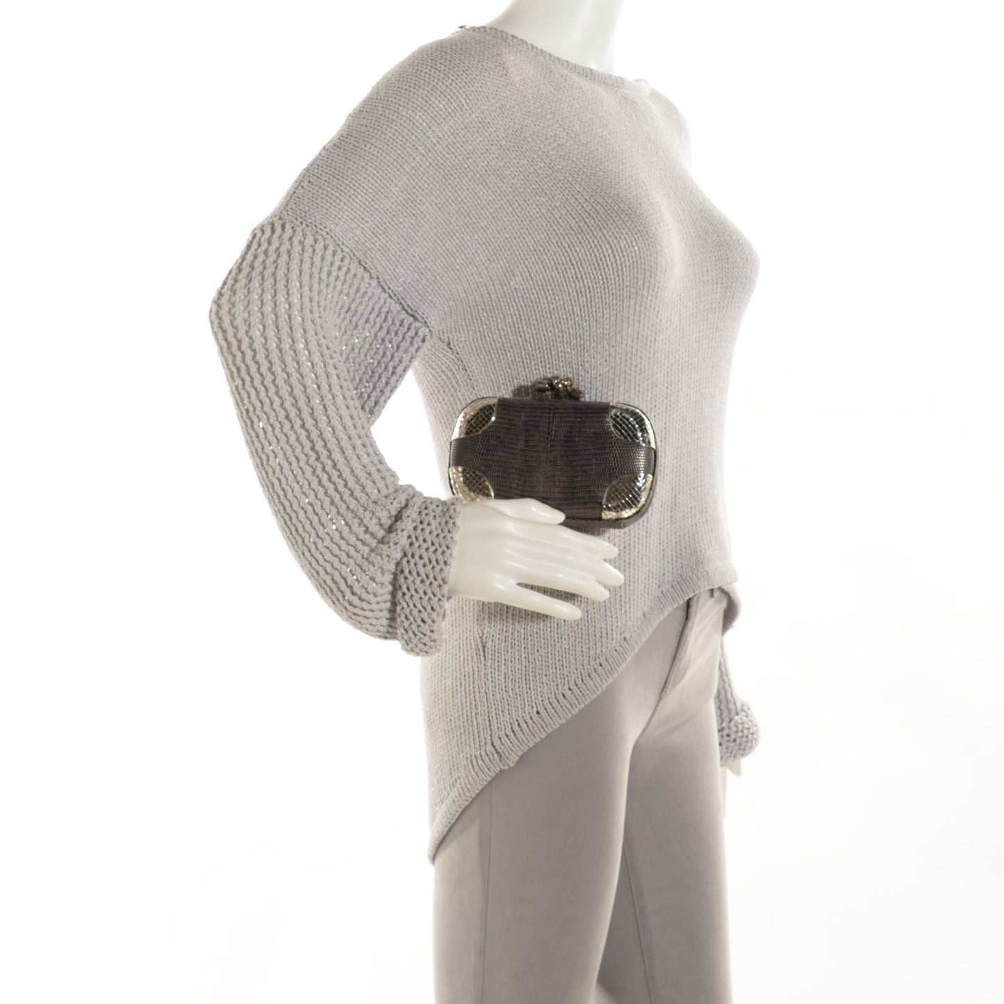 Quarzo Chiaro Lizard Knot Clutch Silver