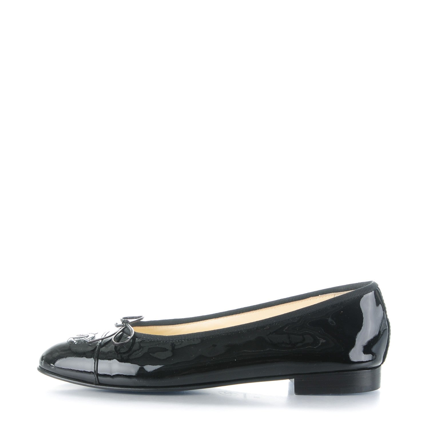 Chanel Patent CC Cap Toe Ballerina Flats 38 Black 1 of 7