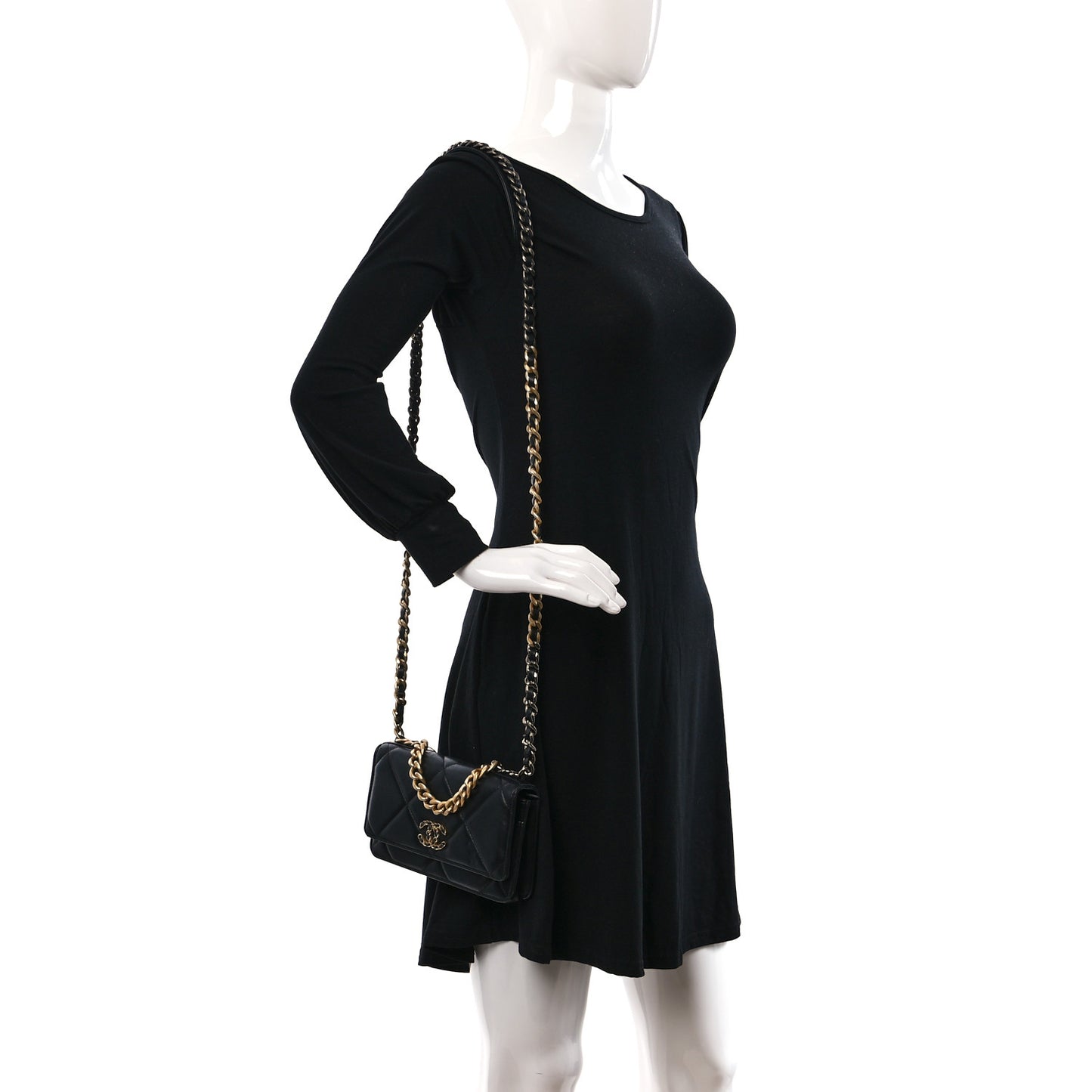 Lambskin Quilted Chanel 19 Wallet On Chain WOC Black