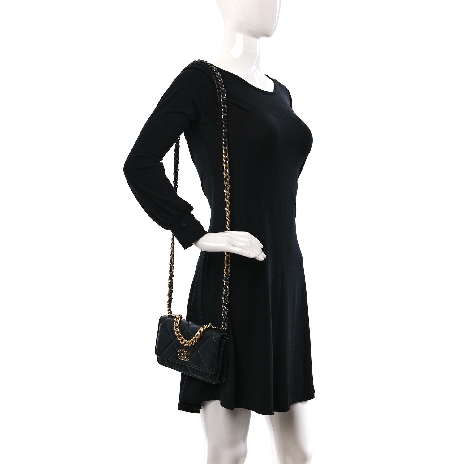 Chanel Lambskin Quilted Chanel 19 Wallet On Chain WOC Black 2 of 10