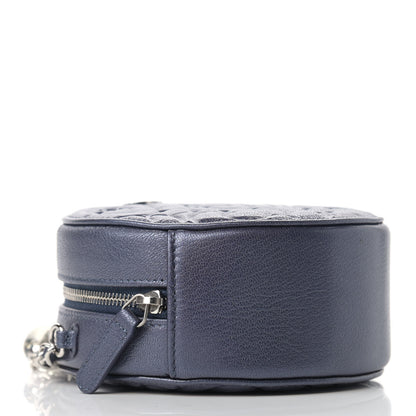 Chanel Goatskin Camellia Embossed Round Clutch With Chain Dark Blue 4 of 9