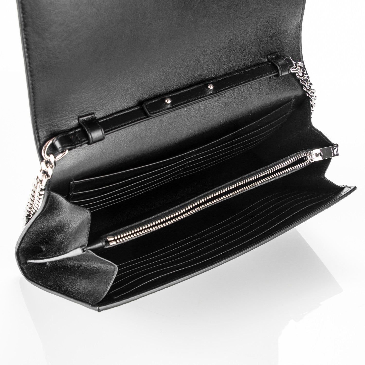 Saint Laurent Calfskin Crocodile Embossed Monogram Chain Wallet Nero Black 5 of 6