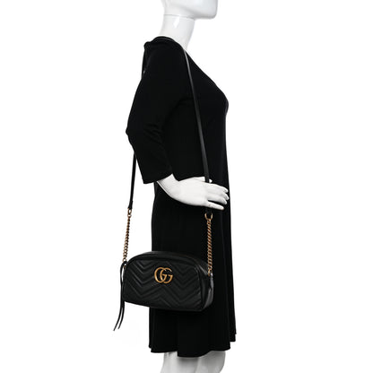 Gucci Calfskin Matelasse Small GG Marmont Chain Shoulder Bag Black 2 of 10