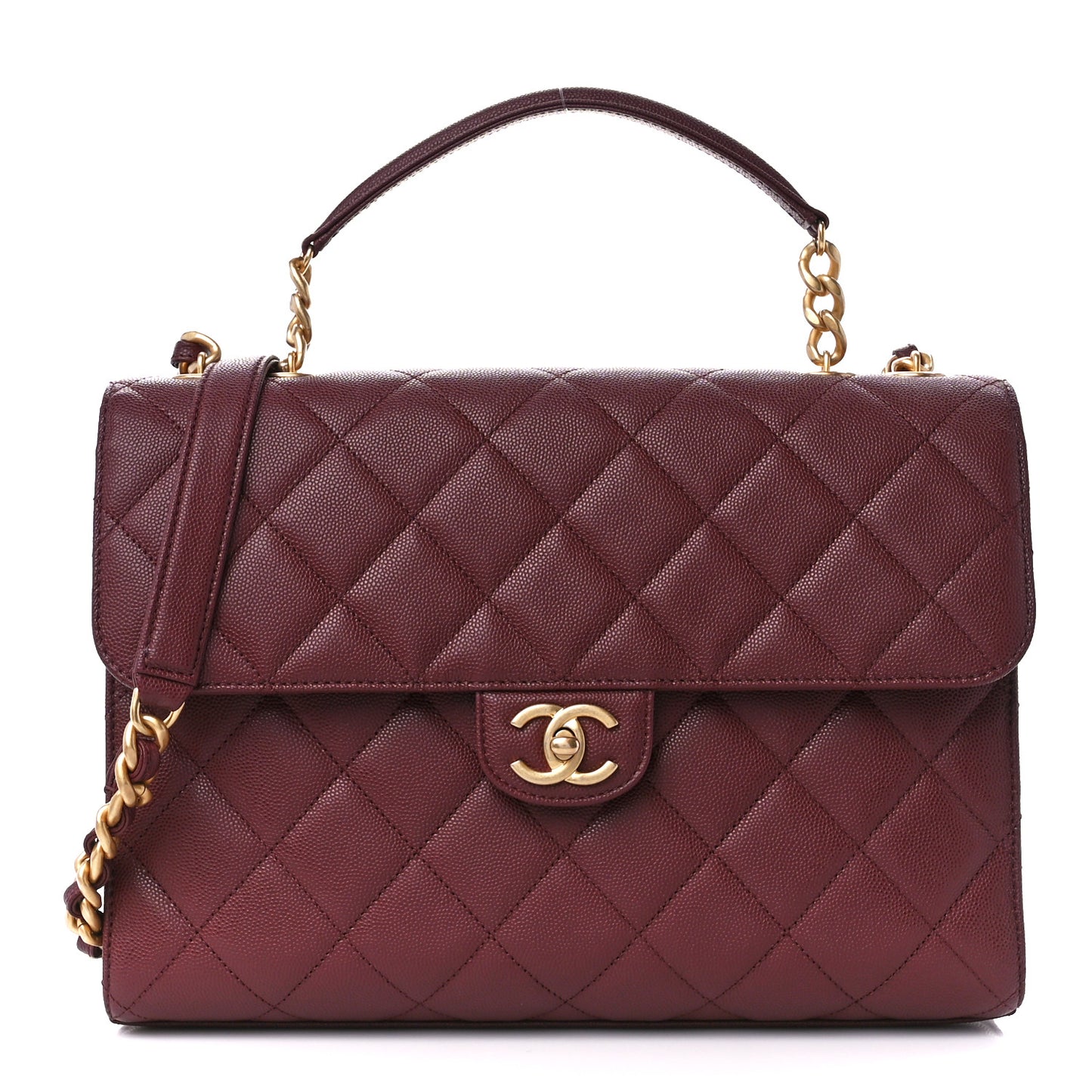 Caviar Quilted Large Top Handle Flap Burgundy